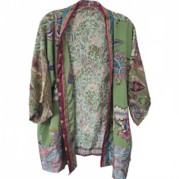 KARMA HIGHWAY  - Short Kimono, Green, Pink, O/S - Picture 2 of 6